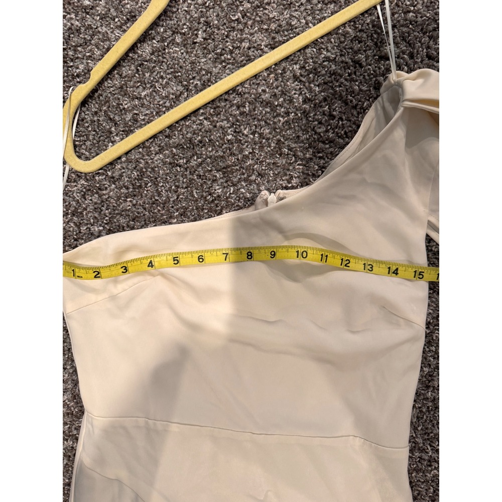 Meshki One Shoulder Satin Maxi Dress Bow Detail Formal Wedding Guest Cream Sz S - Picture 8 of 14